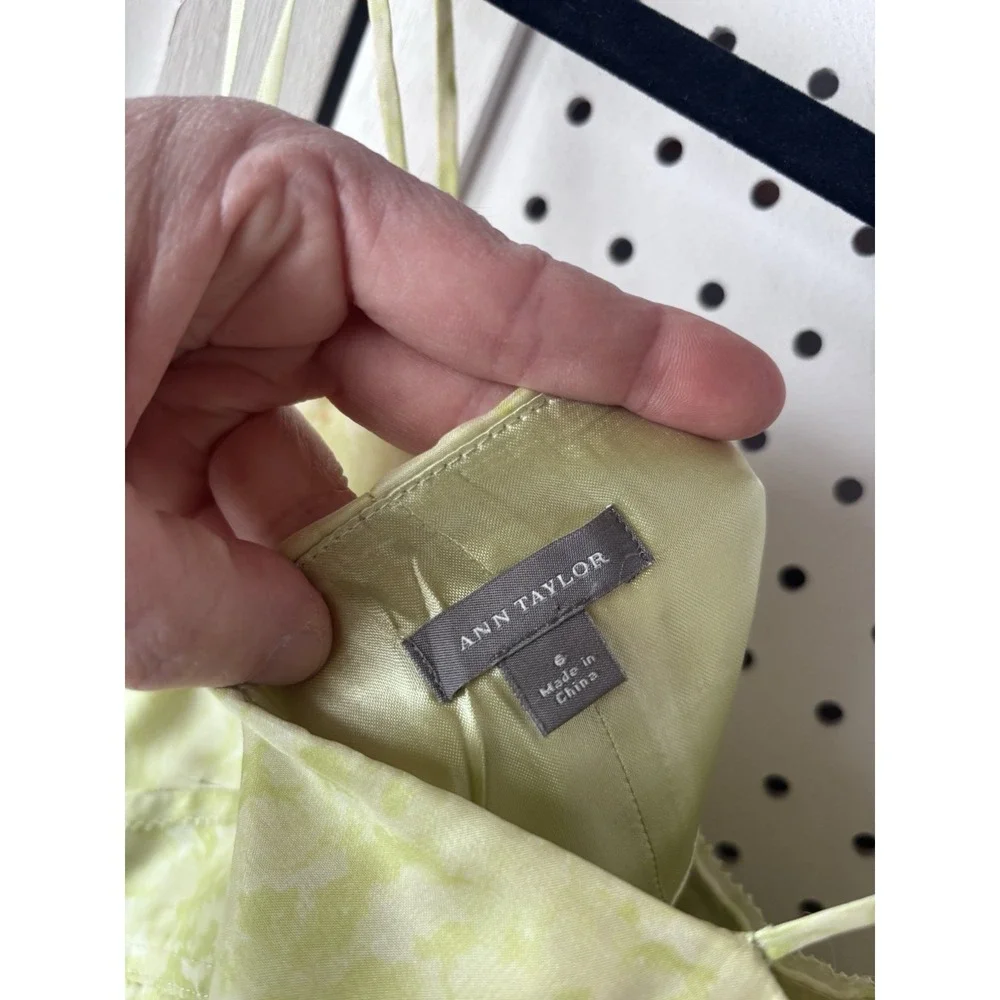 LOFT Women's 6 Light Green Floral Silk Sundress Square‎ Neck Strappy Lined
